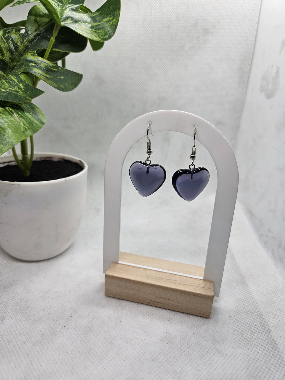 Lavender Heart Dangle Earrings with Silver Hooks - Women Jewelry